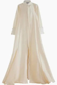 Beige long-sleeve dress with a collar on a white background